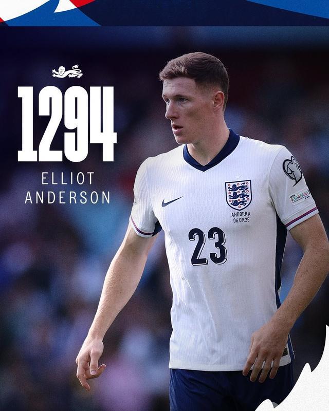 爱游戏-迎首秀，埃利奥特-安德森是第1294位代表英格兰队出场的球员